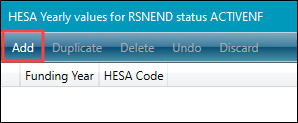 HESA Yearly values window Add button