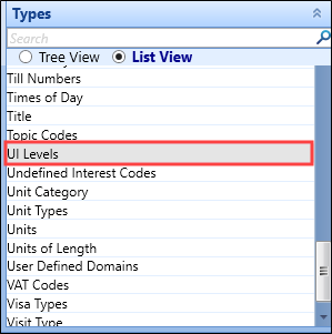 UI Levels reference data