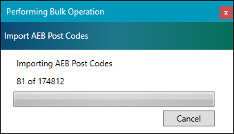 AEB postcode import in progress