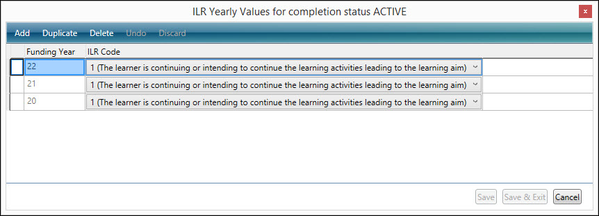 Completion Status Yearly Values