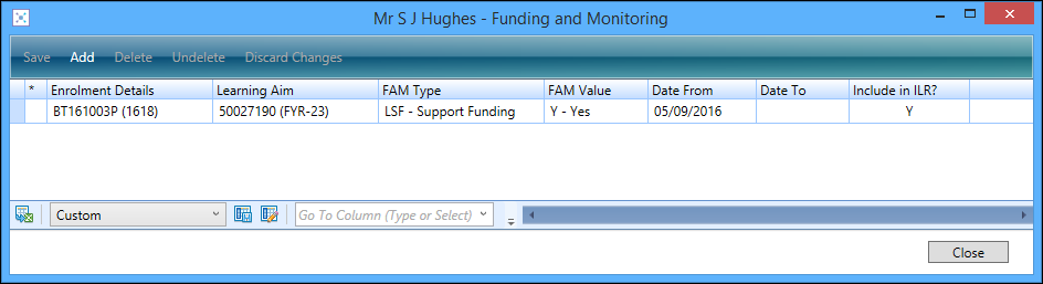 Funding and Monitoring window