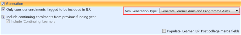 Aim Generation Type drop-down list