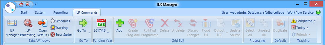 ILR Commands ribbon