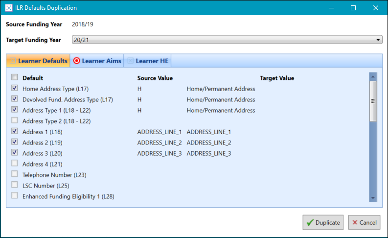 ILR Defaults Duplication window