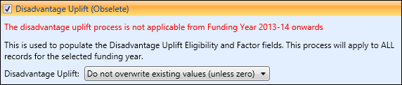 Disadvantage Uplift (Obselete) section