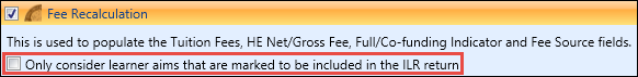 Fee Recalcuation section - check box deselected