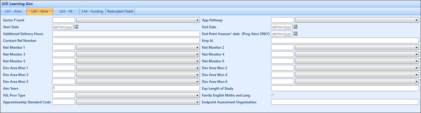 LA2 - Aims tab