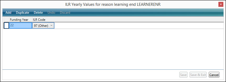 Learning End Reason Yearly Values