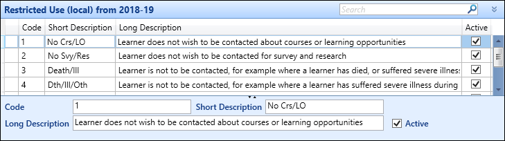 Restricted Use (Local) reference data