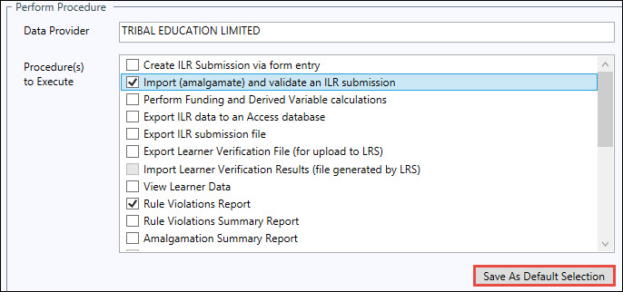 Save as default selection