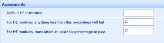 Assessments institution settings screen