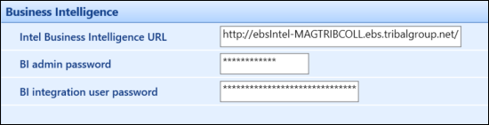 Business Intelligence institution settings screen