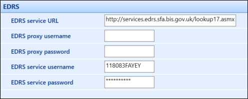 EDRS institution settings screen