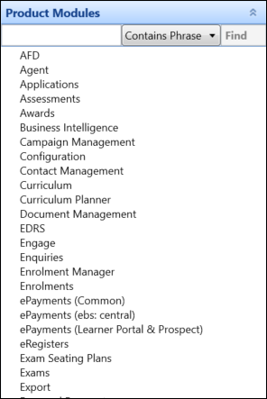 Product Modules panel