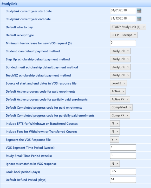 StudyLink institution settings screen