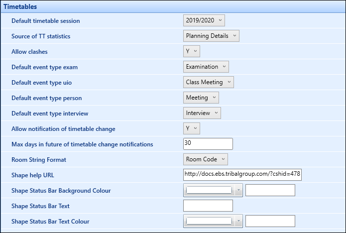 Timetables institution settings