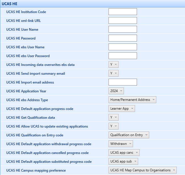 UCAS HE settings