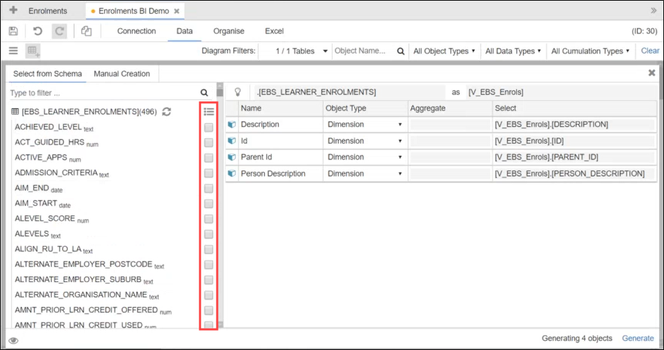 Select columns to include