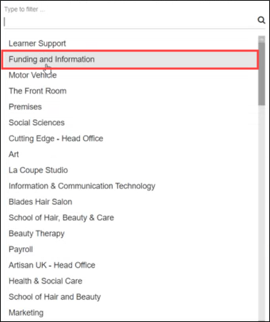 Filter values drop-down list