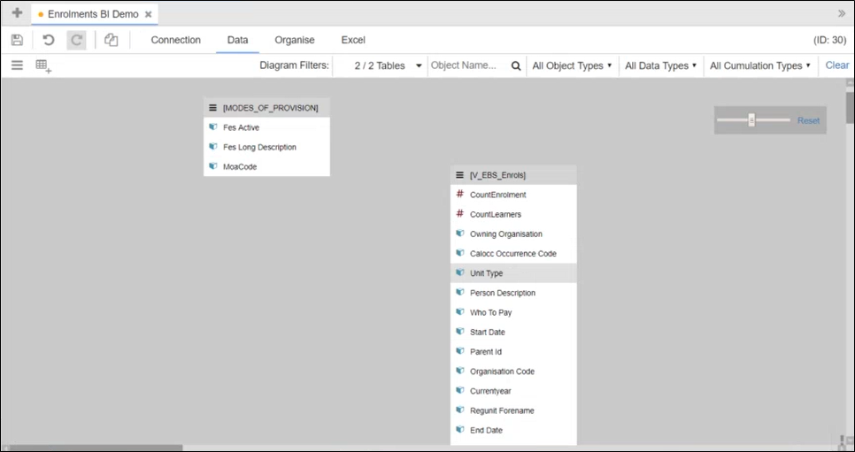 Data connection with multiple tables