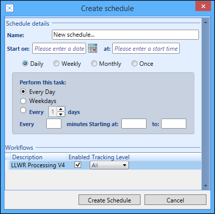 Create Schedule window