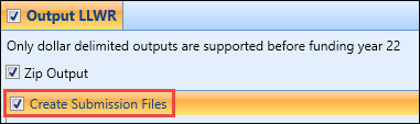 Output LLWR section - Create Submission Files check box