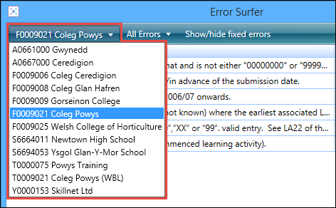 Error Surfer window - provider option