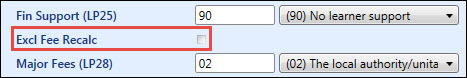 Excl Fee Recalc check box