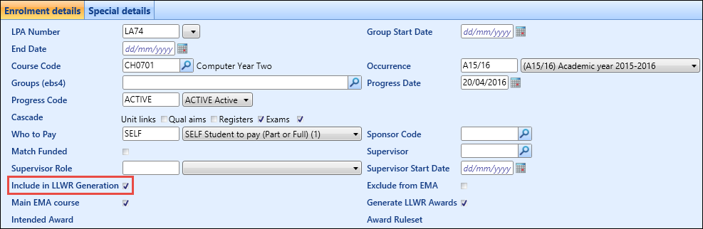 Include in LLWR Generation option