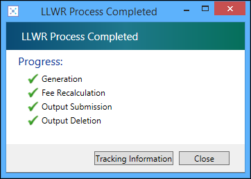 LLWR Process Completed message