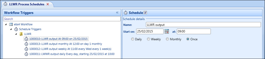 LLWR Process Schedules screen