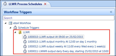 LLWR Process Schedules screen - LLWR folder