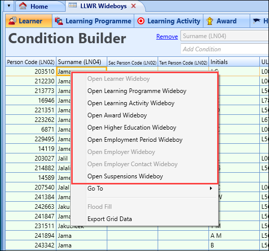 Navigate between datasets options