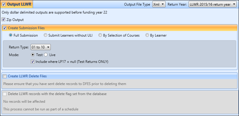 Output LLWR section