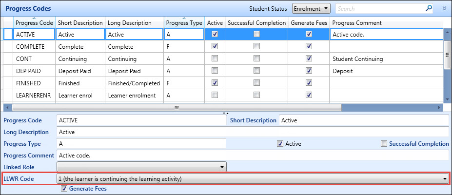 Progress Codes reference data