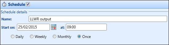 LLWR Process Schedules screen - Schedule section