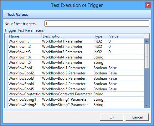 Test Execution of Trigger window