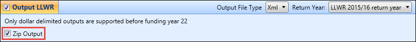 Output LLWR section - Zip Output option