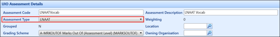 Assessment Type field