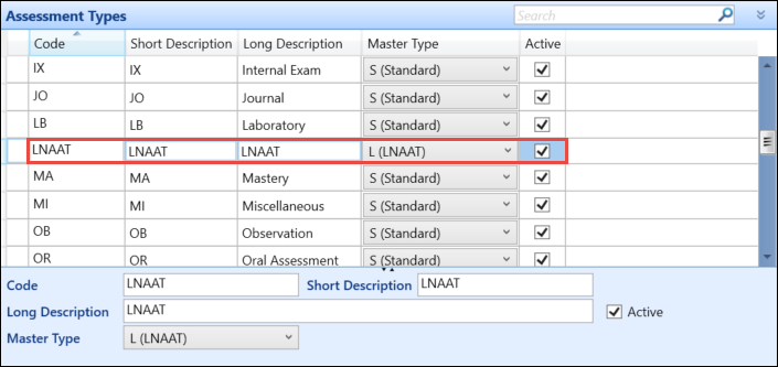 Assessment Types reference data