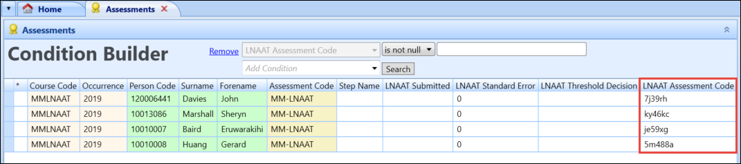 LNAAT Assessment Code field