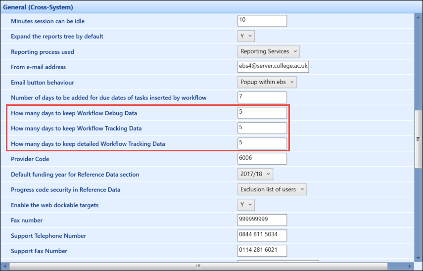 General (Cross-System) institution settings