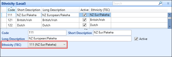 Ethnicity (Local) reference data