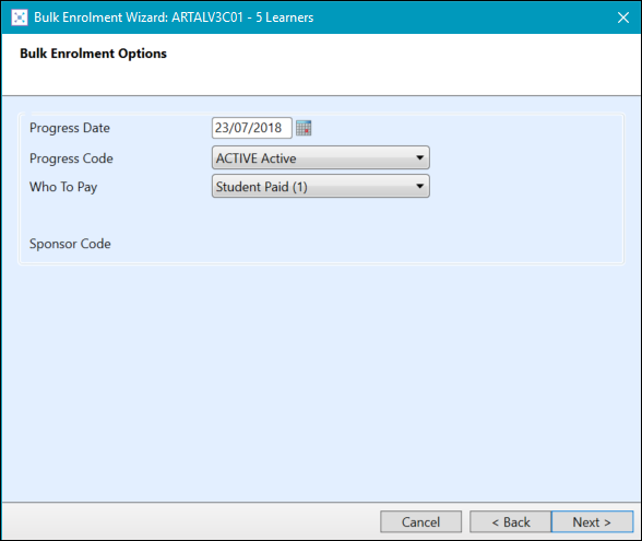 Bulk Enrolment Wizard - Bulk Enrolment Options