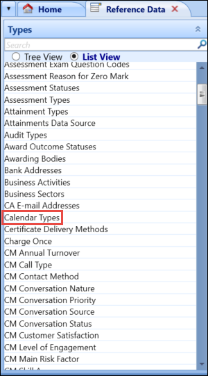 Calendar Types reference data