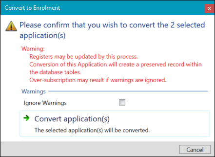 Convert to Enrolment Window