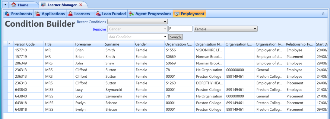 Employment tab