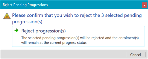 Reject Pending Progressions window