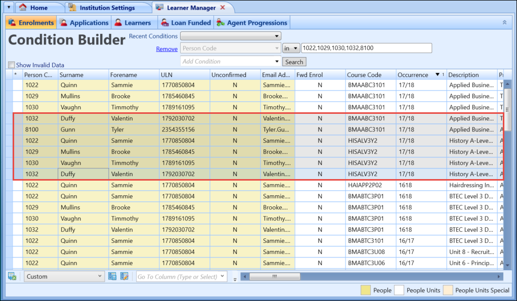 Enrolments - Selected Learners