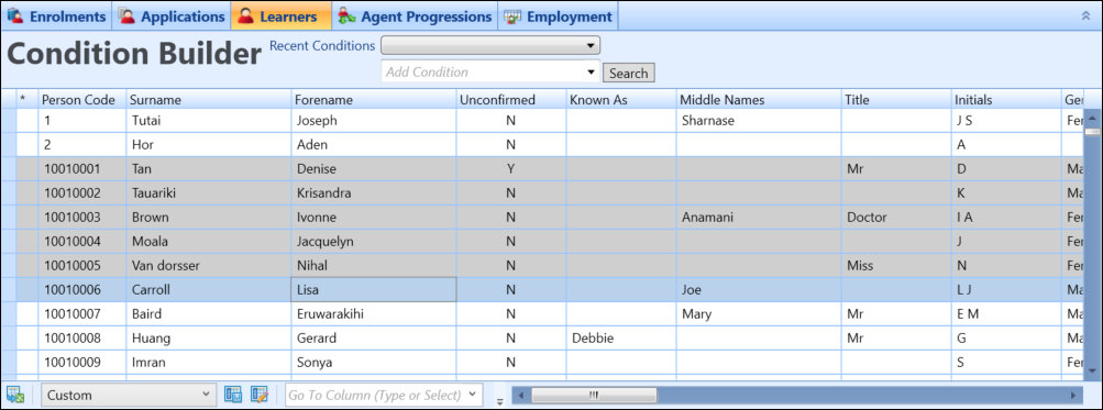 Selected learners